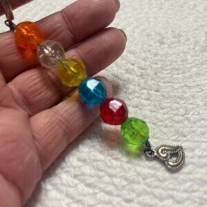 Rainbow ORANGE, CLEAR, YELLOW, TEAL, RED & GREEN Acrylic Beaded Keychain #545D